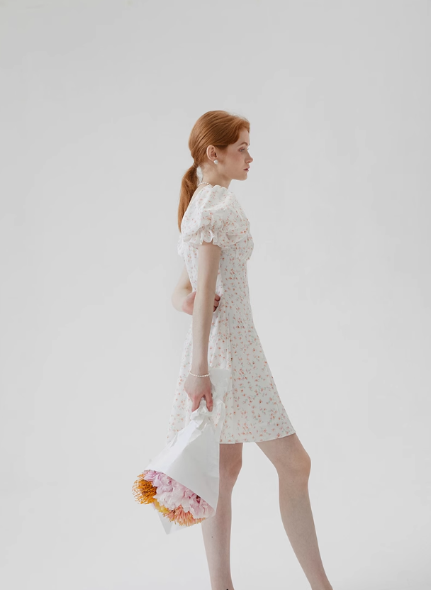 Jasmine French floral dress small fresh sweet puff sleeve short skirt R2763