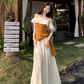 Beautiful summer suit, one-shoulder ruffled ice silk knitted top, wide-leg pants, two-piece suit R1739