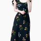 2025 summer new black floral waist slimming small flying sleeves holiday dress R0953