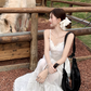 Fairy white Dingdal skirt waist skirt lace splicing slit suspender dress R1755