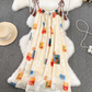 French retro temperament loose printed suspender skirt holiday beach skirt fashionable sleeveless dress R0363