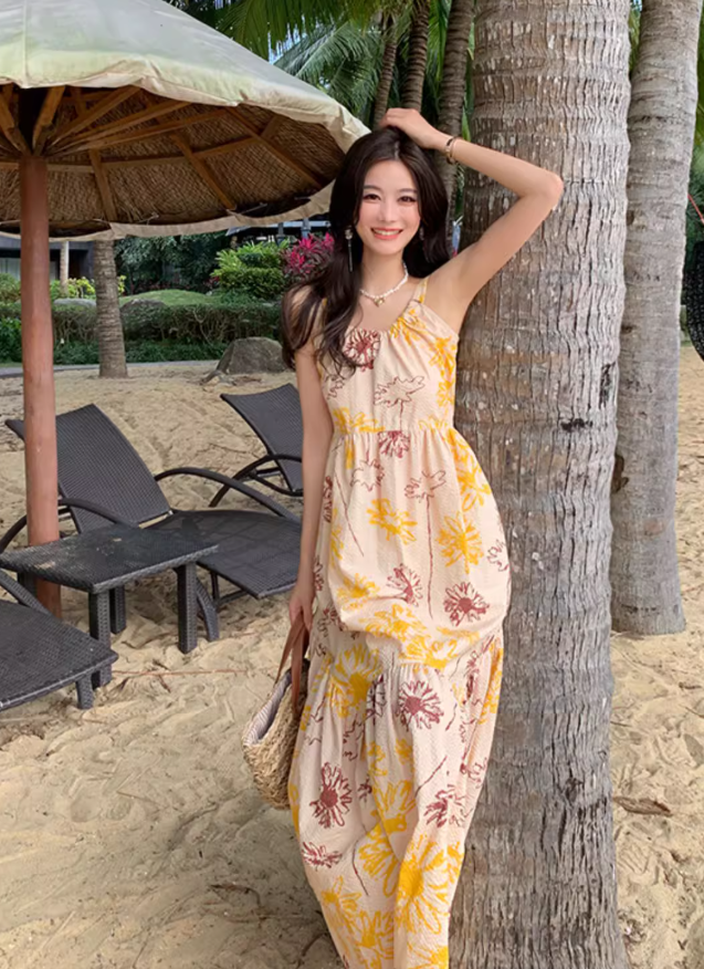 Beach dress for photo shoot, suspender dress with bow back, holiday style R1620