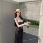 Temperament lace polka dot one-shoulder tube top dress with slim waist and hip-hugging long skirt R0581