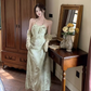 Halter neck suspender dress 2025 sexy backless print gentle waist-revealing long skirt R1476