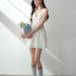 Tencel bow tie V-neck vest dress summer sweet playful midi dress R3332