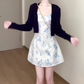 Gentle temperament blue suspender dress beautiful unique waist A-line short skirt R0861