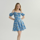 French floral skirt seaside holiday skirt fairy skirt blue short dress R2770