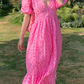 Retro lace heavy long French embroidery hollow V-neck puff sleeve loose fishtail dress R0180