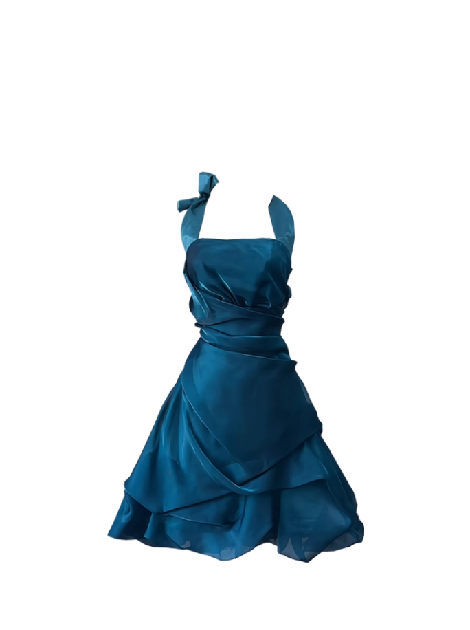 French style sexy light luxury dress 2025 spring new bow halter neck waist dress for women R3340