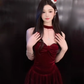 French sexy pure desire halter neck short top sweet spicy velvet holiday skirt suit R1300
