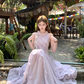 Purple long halter neck dress summer French retro slim fit temperament skirt R4623