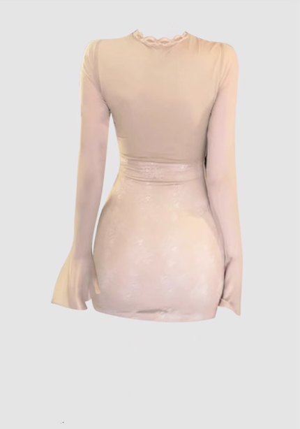 Pure desire design lace hollow dress 2025 plus size hot girl mesh hip skirt R1409