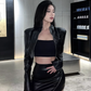Sweet and spicy high-grade leather jacket 2025 plus size hot girl sexy hip skirt suit R1162
