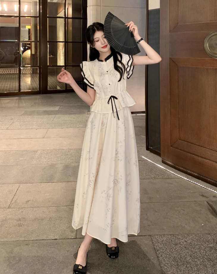 Fairy New Chinese Style Two-piece Suit Flying Sleeve Waist Shirt Skirt Chinese Style Suit R1723