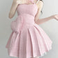 Pink suspenders three-dimensional heart waist pleated skirt short skirt homecoming dress R3519