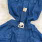 Retro lapel hollow exposed waist waist slimming sleeveless single-breasted A-line split denim dress R0375