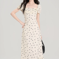 French polka dot square neck puff sleeve dress new style waist slim fit hip long skirt R2391