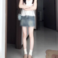 Gentle temperament white cardigan camisole vest denim shorts three-piece set R0888