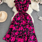 High-end, light luxury temperament flying sleeves V-neck waist slimming A-line ruffled printed dress R0353
