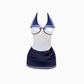College style navy collar sleeveless halter neck shirt 2025 hip skirt suit R1394
