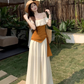 Beautiful summer suit, one-shoulder ruffled ice silk knitted top, wide-leg pants, two-piece suit R1739