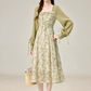 Spring new temperament green floral dress travel holiday dress R1924