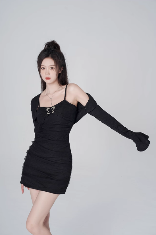 Pure desire style sexy hot girl dress suit black suspenders hip skirt women R4182