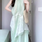 Green sleeveless halter dress irregular gentle temperament loose beach dress R0705