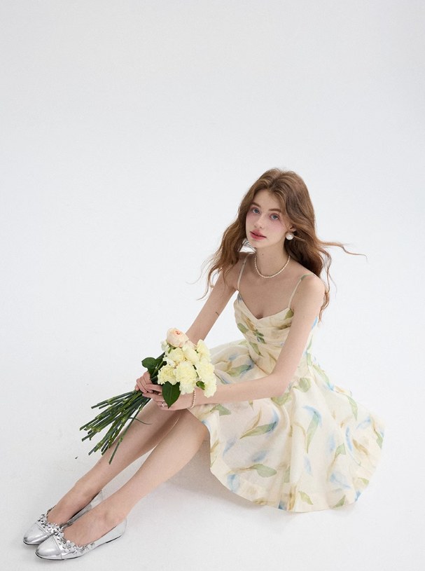 Floral suspender dress summer wear short skirt R2695