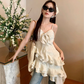 Fairy dress pure desire style irregular holiday suspender skirt floral cake skirt R1710