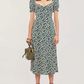Summer square neck retro floral dress new French slit midi dress R2915