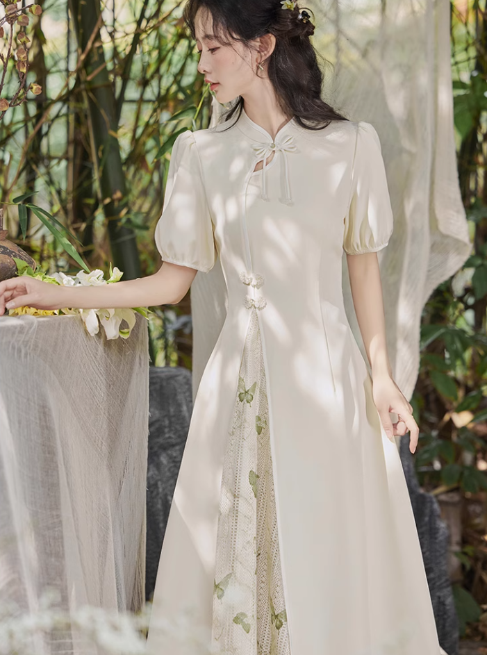 Summer new Chinese retro temperament waist dress improved cheongsam dress R2375