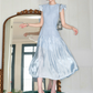 Light blue Princess sweet high waist flying sleeve long dress with Chanel style R4072