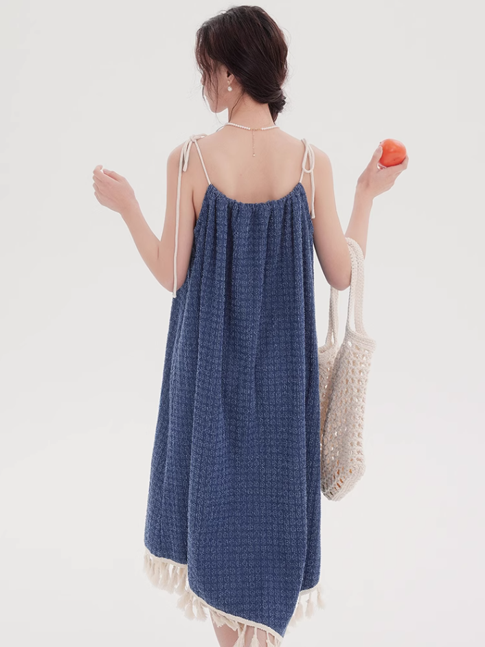 Denim suspender dress with cardigan two-piece suit new style beautiful western-style suit R2358