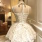 White lace suspenders slim waist A-line skirt short skirt homecoming dress R4161
