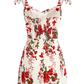 2025 Summer New French High Waist Holiday Red Floral Sling Short Dress R0961