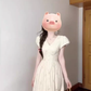 Temperament white v-neck puff sleeve dress female 2025 new beautiful waist slimming a-line long skirt R0456