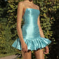 Satin green suspenders slim waist slimming irregular skirt short skirt homecoming dress R3812