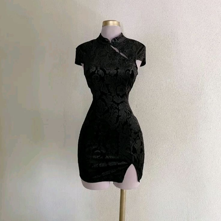 Black printed slim short skinny cheongsam homecoming dress R2529