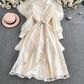 French retro palace style dress embroidery waist slim long lace dress female high-end exquisite dress R0328