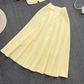 Fashion suit Stand collar single breasted puff sleeve short top two piece set high waist skirt R0327
