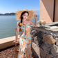 Retro floral suspender dress, beautiful temperament beach dress R0602
