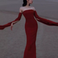 Travel photo skirt red dress desert travel outfit black ribbon evening dress long skirt R1566