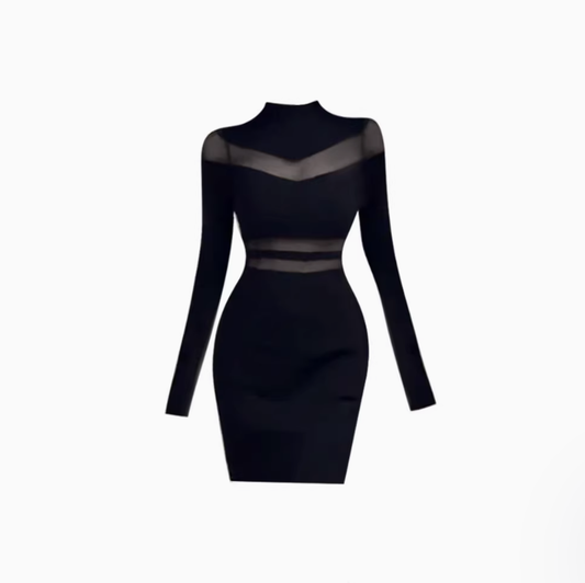 Sexy hot girl organza half turtleneck dress 2025 waist hip skirt R1182