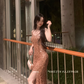 Sexy temperament high-end holiday slim slit slim hip wear suspender party long skirt R1561