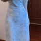 Beautiful holiday style skirt, beautiful, unique, gentle and elegant blue v-neck long-sleeved dress R0477