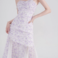 French design niche fishtail skirt sweet pure desire mid-length skirt purple floral suspender dress R4145