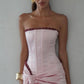 Pink tube top waist slim design skirt hip sexy short skirt homecoming dress R3900