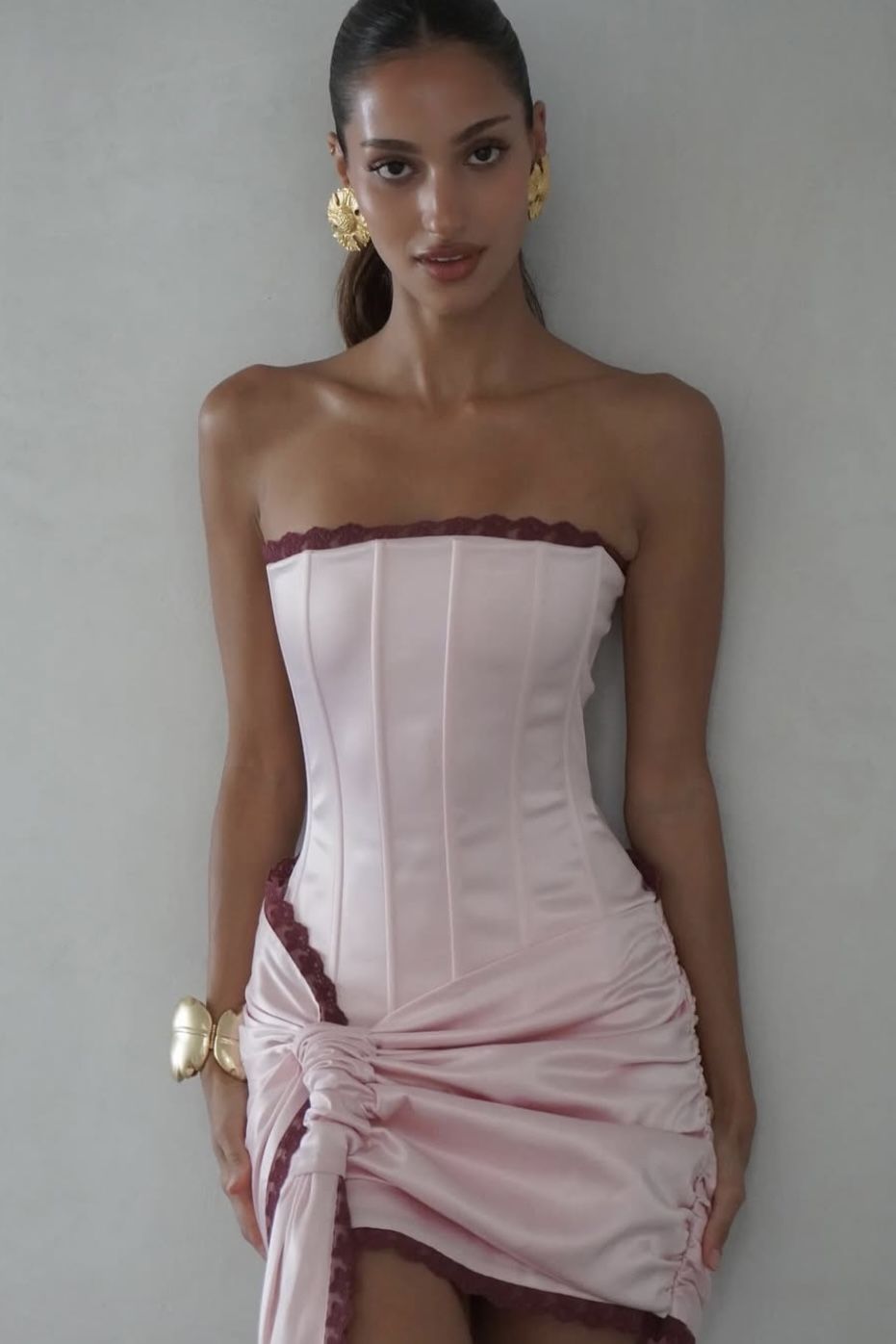 Pink tube top waist slim design skirt hip sexy short skirt homecoming dress R3900