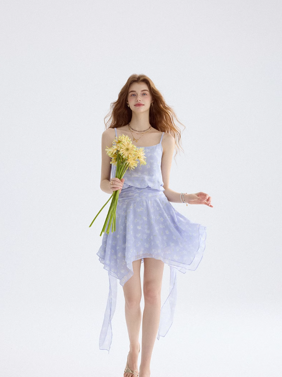 Sea salt daisy floral dress French suspender skirt short skirt holiday wear skirt female summer R3454